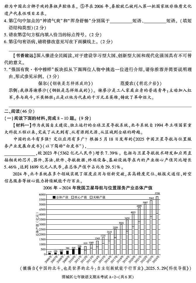 陕西省咸阳市渭城区2024-2025学年七年级下学期期末考试语文试题第2页