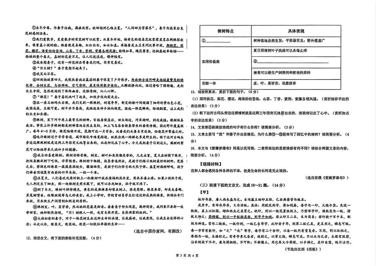 甘肃省平凉市2024-2025学年七年级下学期期末语文试卷（图片版，含答案）第3页