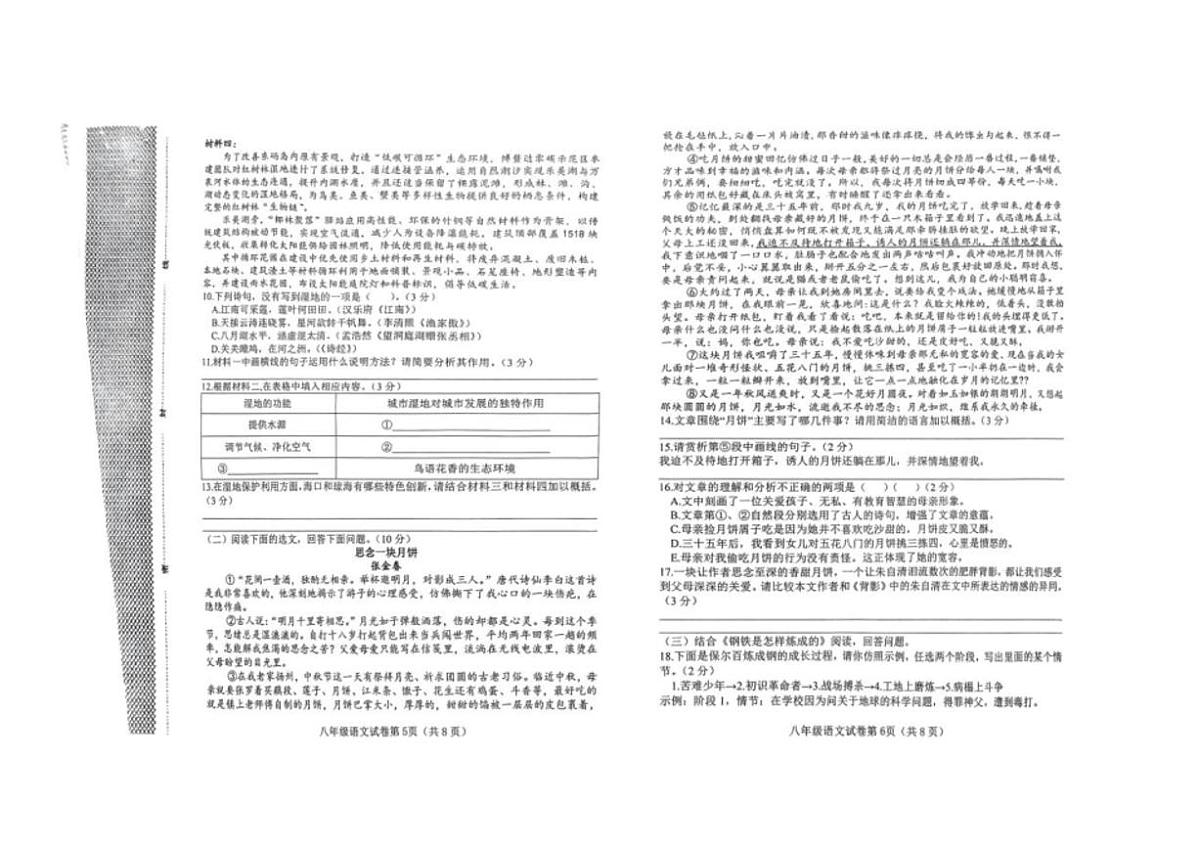 2024～2025学年河北省邯郸市临漳县八年级下期末教学月考语文试卷(含解析)第3页