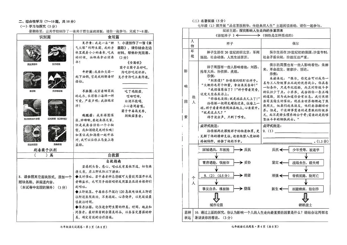 2024～2025学年云南省昆明市官渡区七年级下期末考试语文试卷(含答案)第3页