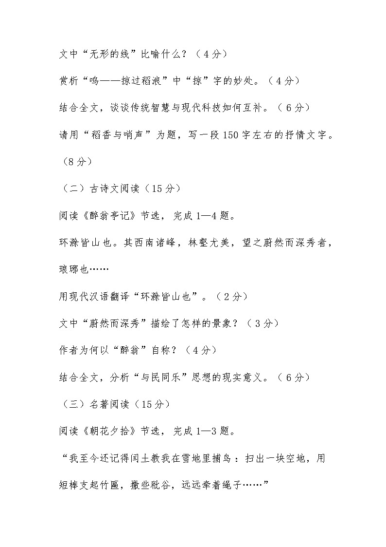 2024-2025学年第二学期湖南省株洲市八年级语文期末考试卷（含答案）第3页