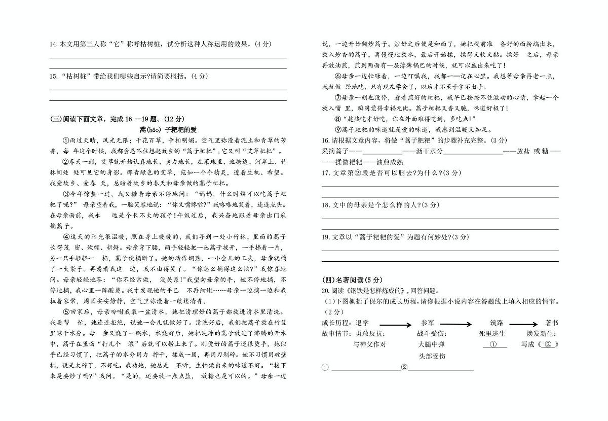 吉林省白山市第九中学2024-2025学年七年级下学期期末教学质量检测语文试卷（图片版含答案）第3页