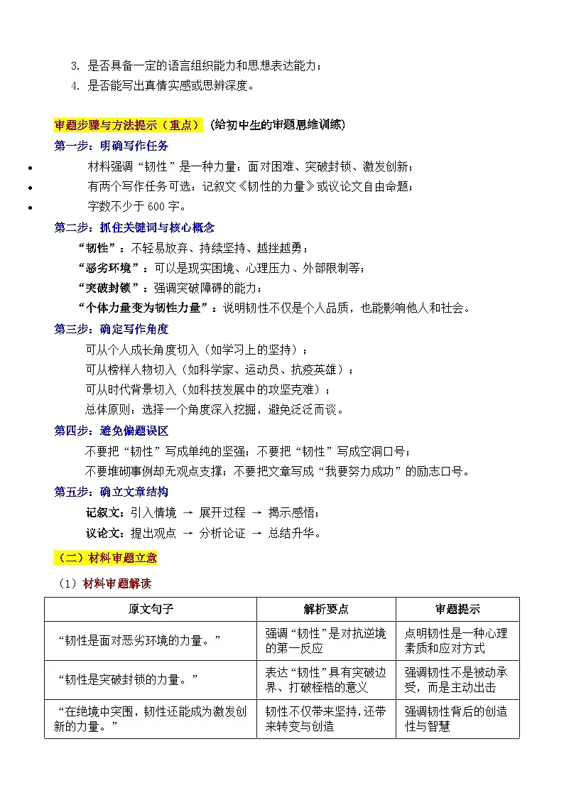 2025·四川巴中·中考真题“韧性的力量”审题立意指导与拓展训练-2025年中考语文作文真题解析与导写和范文第2页