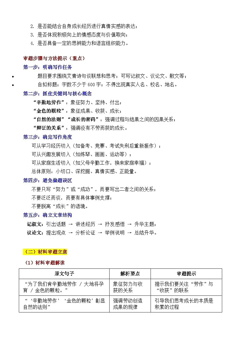 2025·四川成都·中考真题“辛勤地劳作”与“金色的颗粒”——汗水浇灌的地方” 审题立意指导与拓展训练和范文 中考语文作文第2页