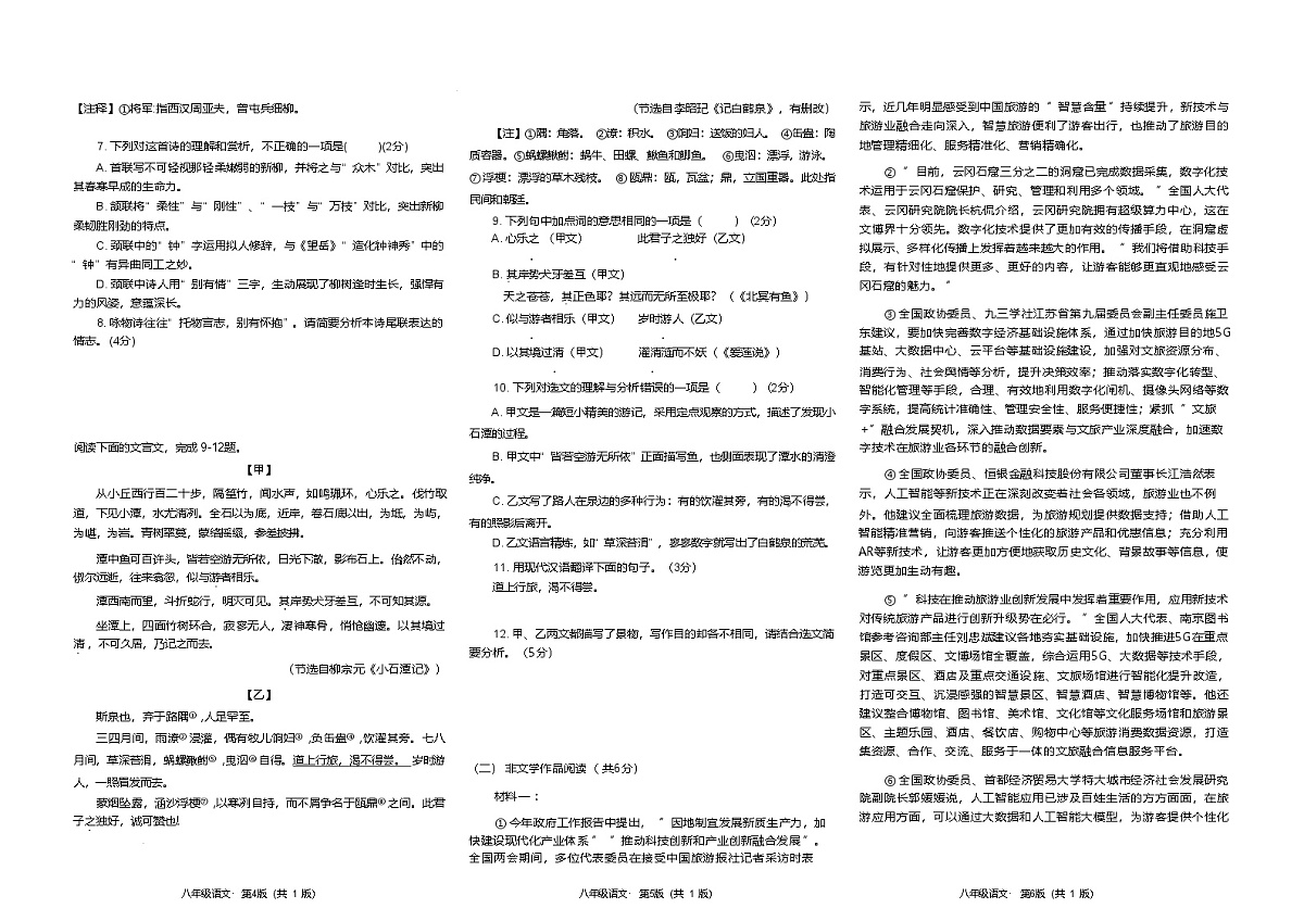 湖南省长沙市湖南师大附中特立学校2024-2025学年八年级下学期期末考试语文试题第2页