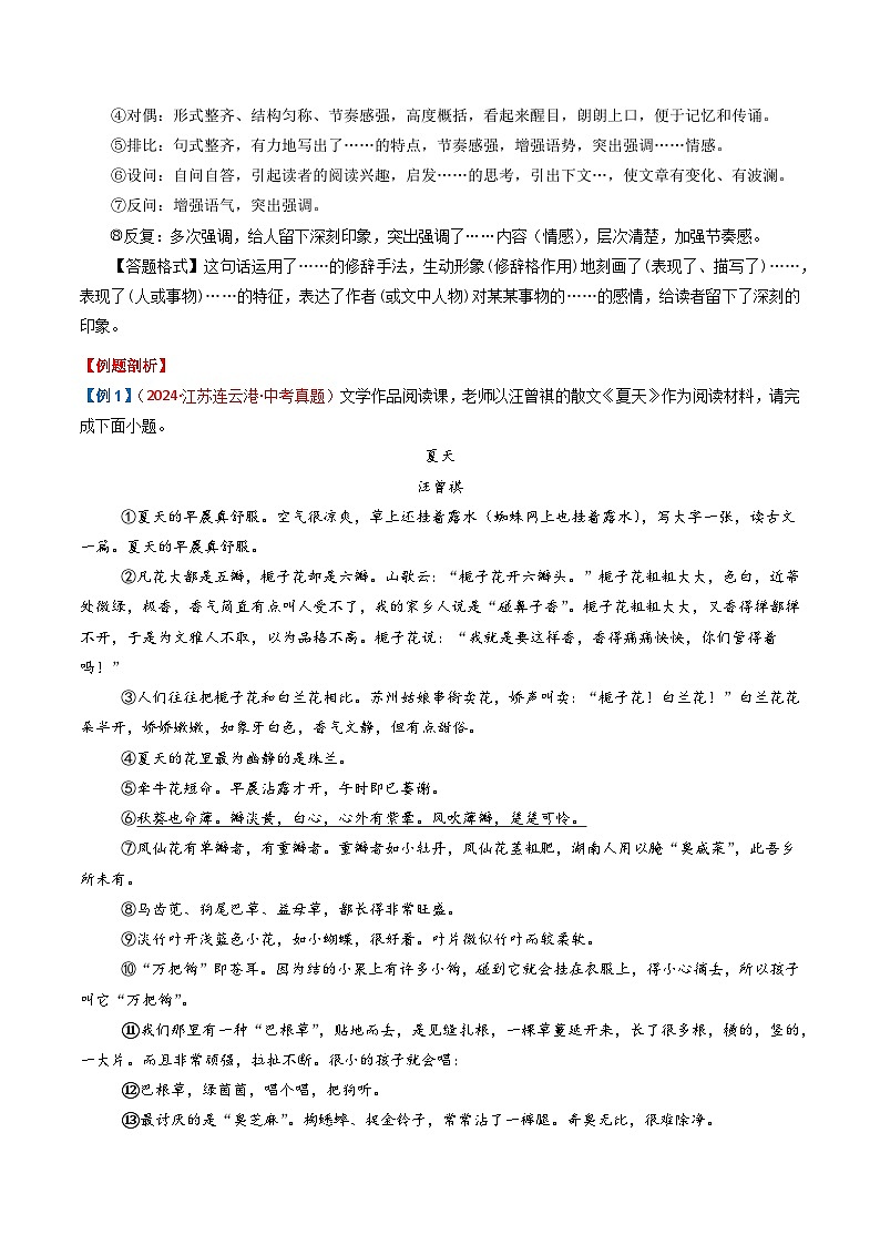 第1部分 专题10：记叙文阅读之句子赏析（讲义）-2025年中考语文复习 现代文阅读（全国通用）（教师版）第3页