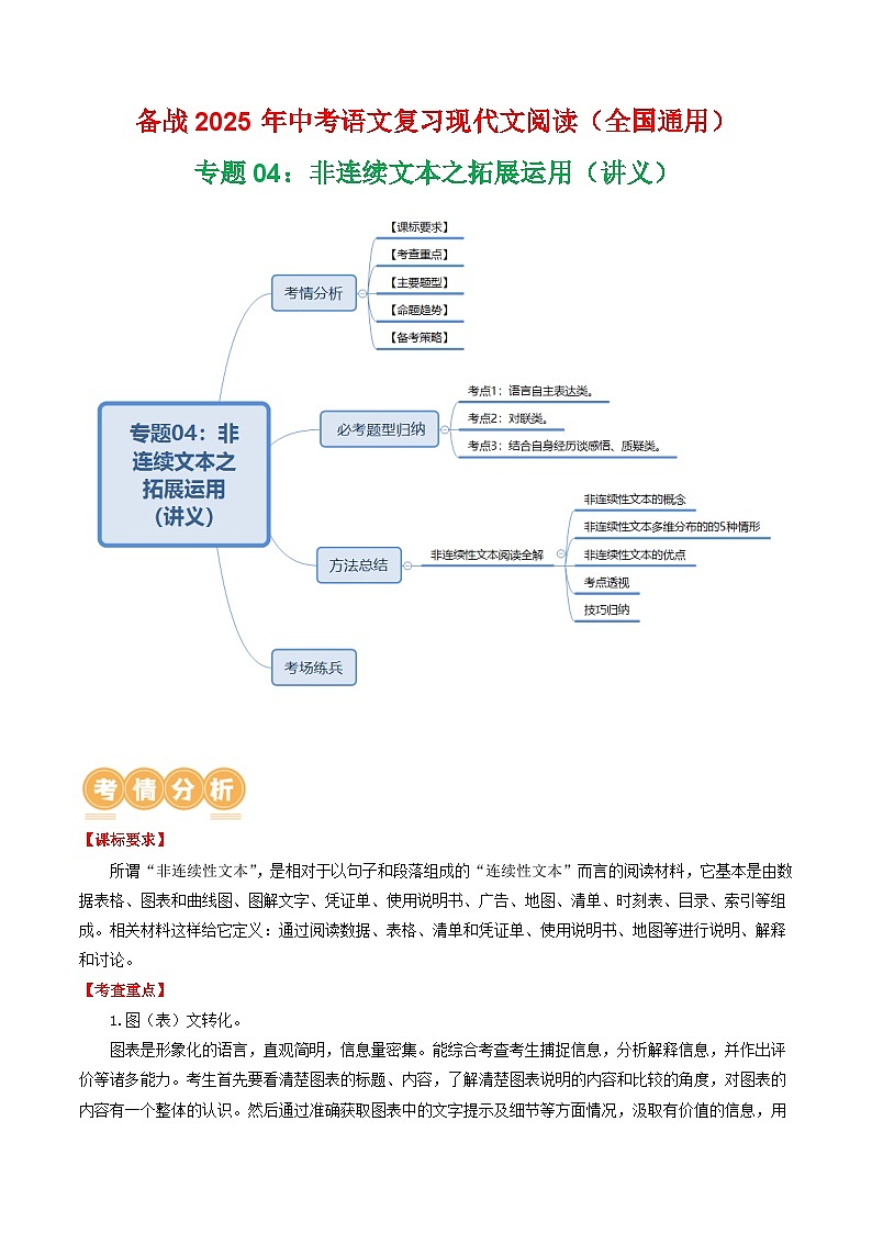 第4部分 专题04：非连续文本之拓展运用（讲义）-2025年中考语文复习 现代文阅读（全国通用）（教师版）第1页