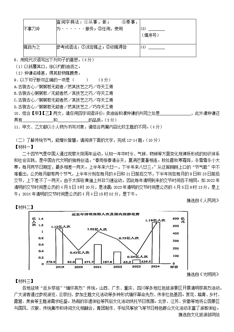 广东省汕头市嘉晋学校2024-2025学年七年级下学期7月期末语文试题第3页