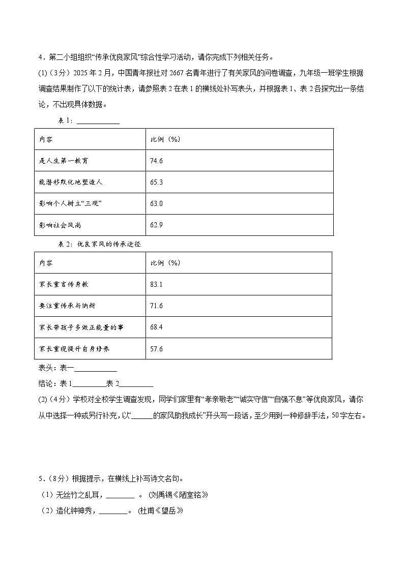 2025八年级语文开学摸底考01（全国通用）原卷+答案解释-2025秋季入学分班考 统编版第2页