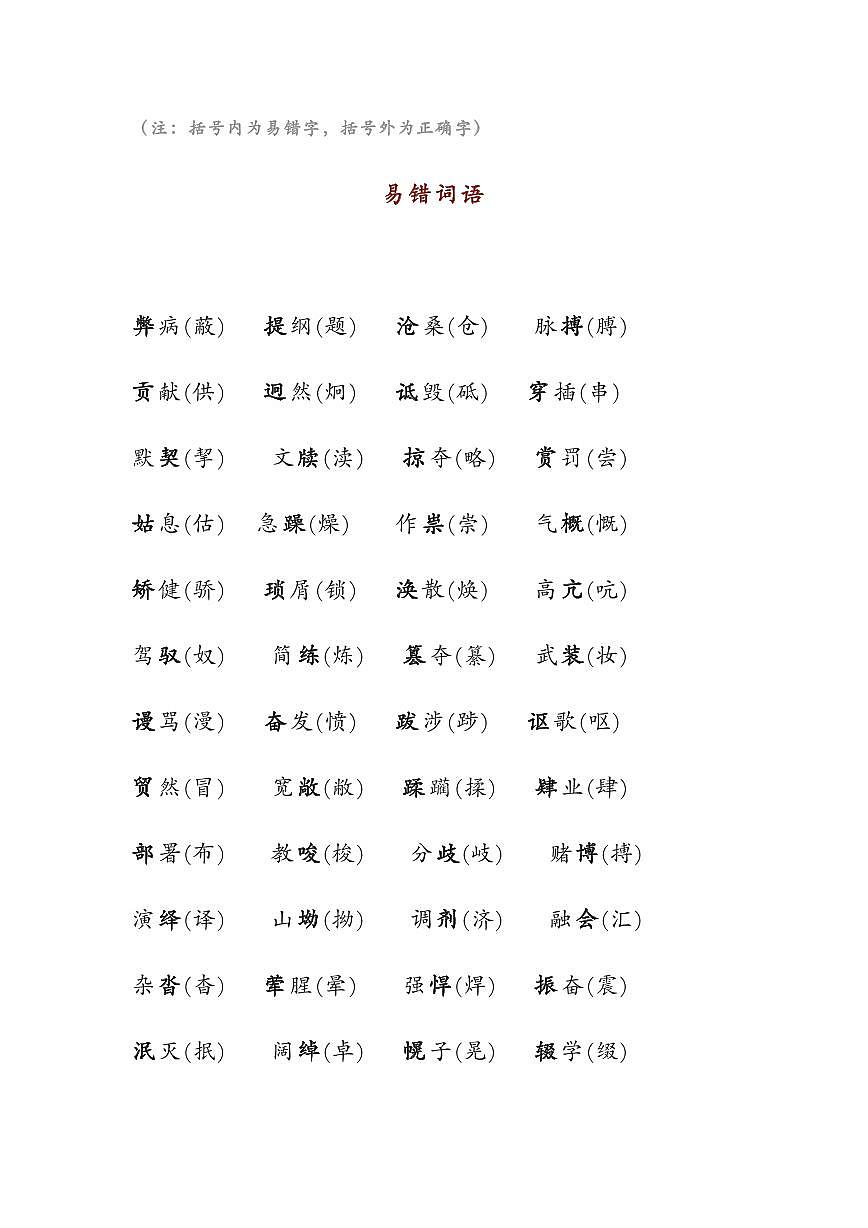 初中语文高频易错字词最全汇总知识点第1页