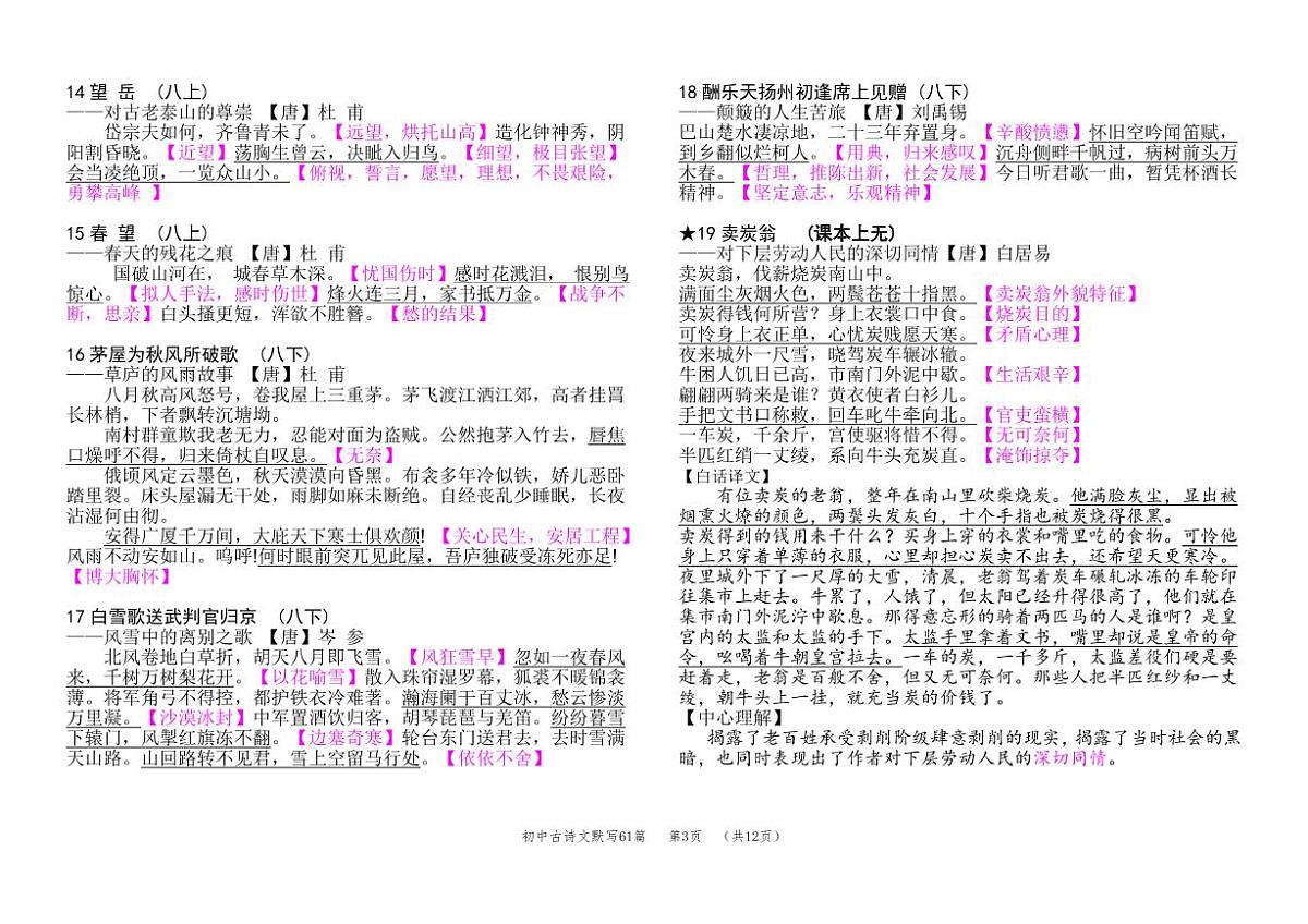 中考必背63篇古诗文知识点第3页