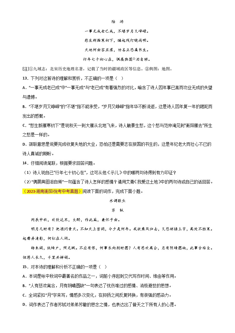 第8关：古诗鉴赏（原卷版）-2024年中考语文一轮复习题型专练第2页
