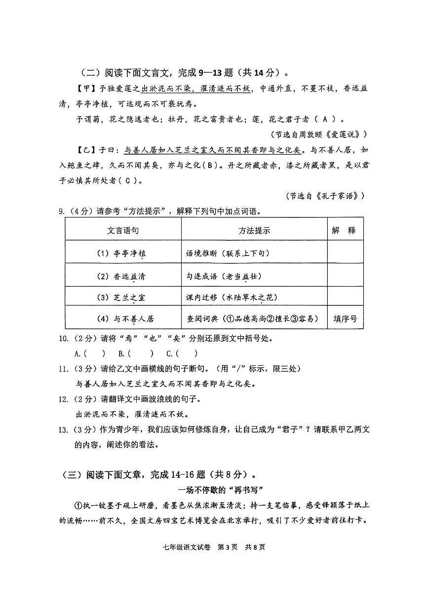 湖北省宜昌市夷陵区2024-2025学年七年级下学期期末语文试题第3页