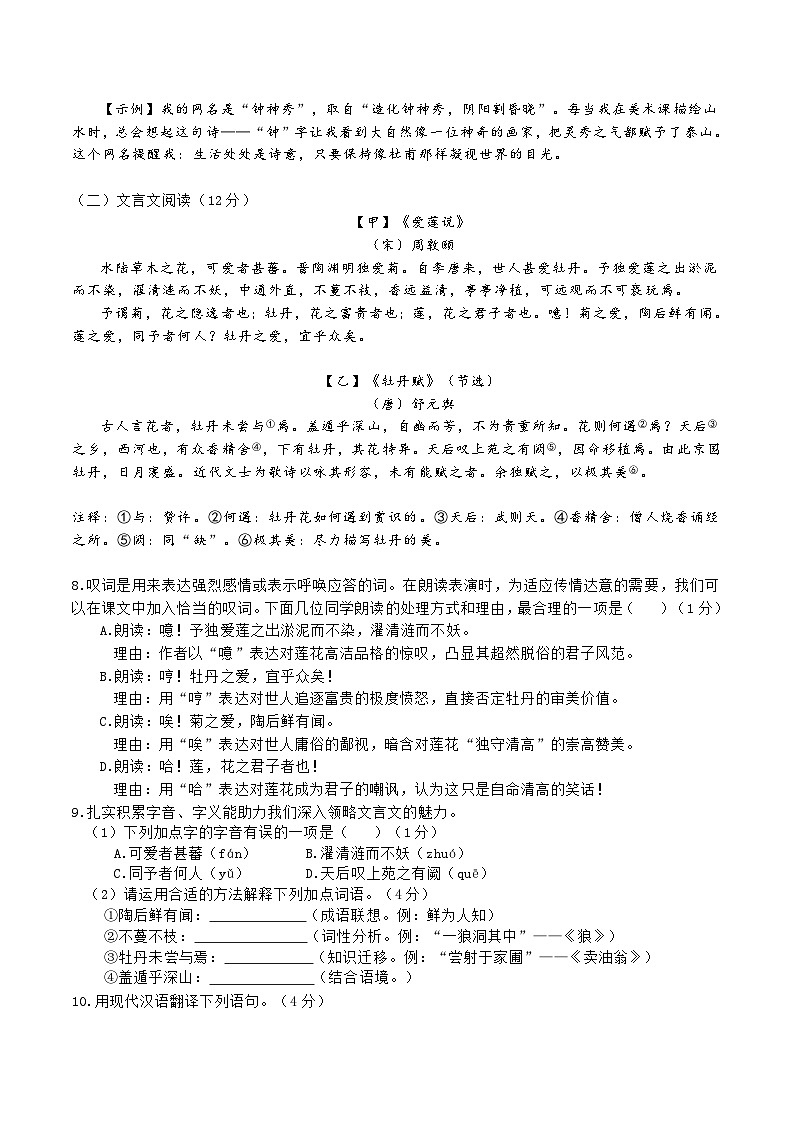 海南省海口市2024-2025学年七年级下学期期末考试语文试卷（含答案）第3页