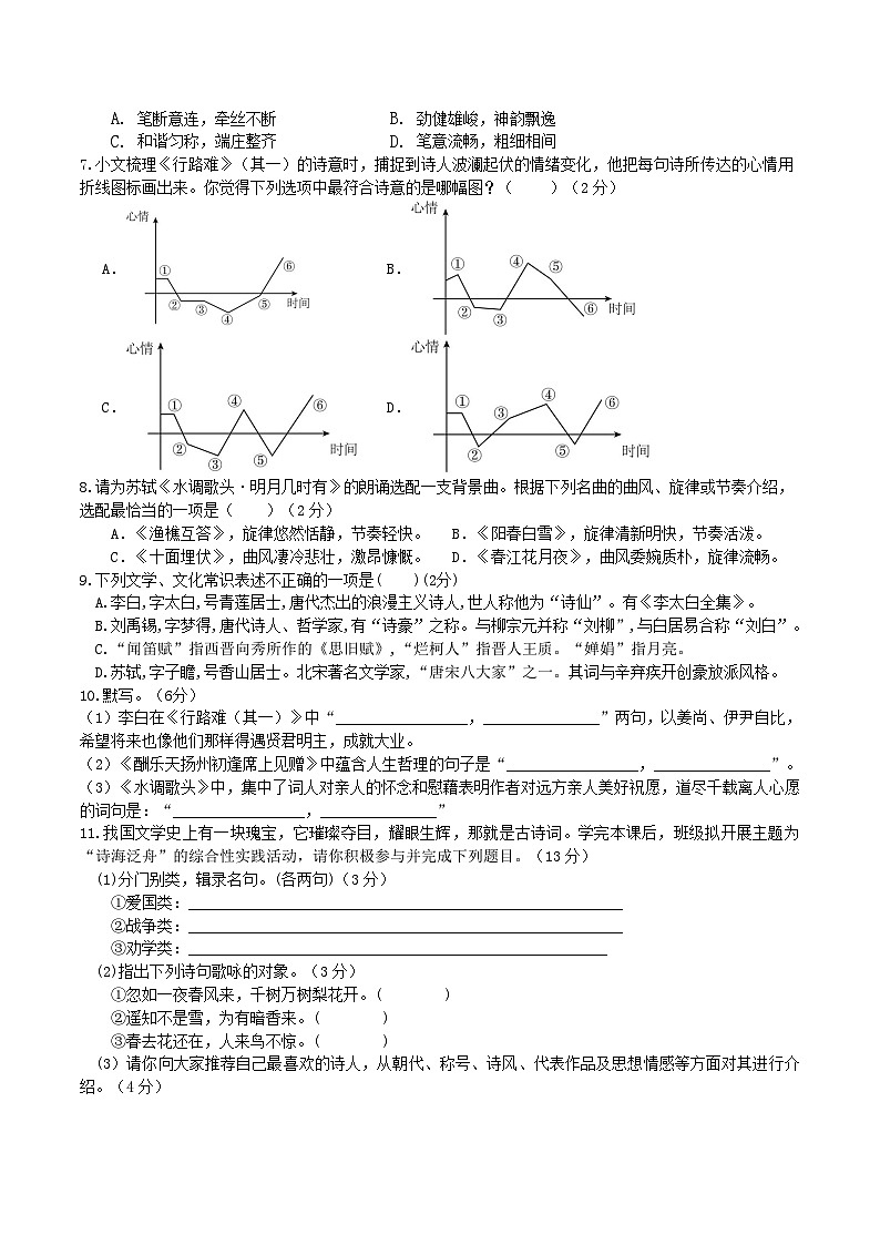 14《诗词三首》同步检测（含答案）第2页
