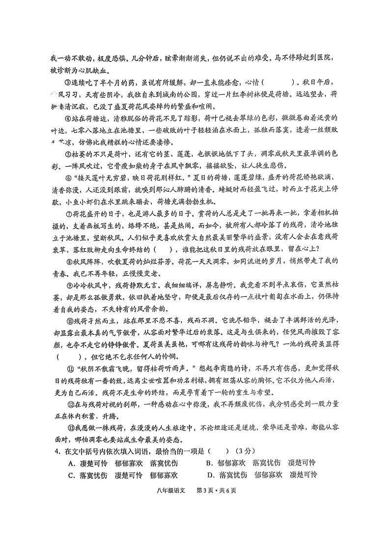 【8语期末】池州市贵池区2024-2025学年八年级上学期期末语文试卷第3页