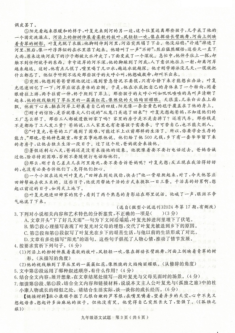 【9语期末】合肥市庐江县2024-2025学年九年级上学期1月期末语文试题第3页