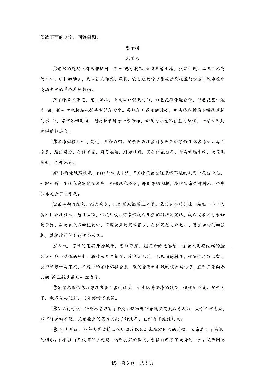 2024~2025学年安徽省淮北市九年级上学期期末语文试卷第3页
