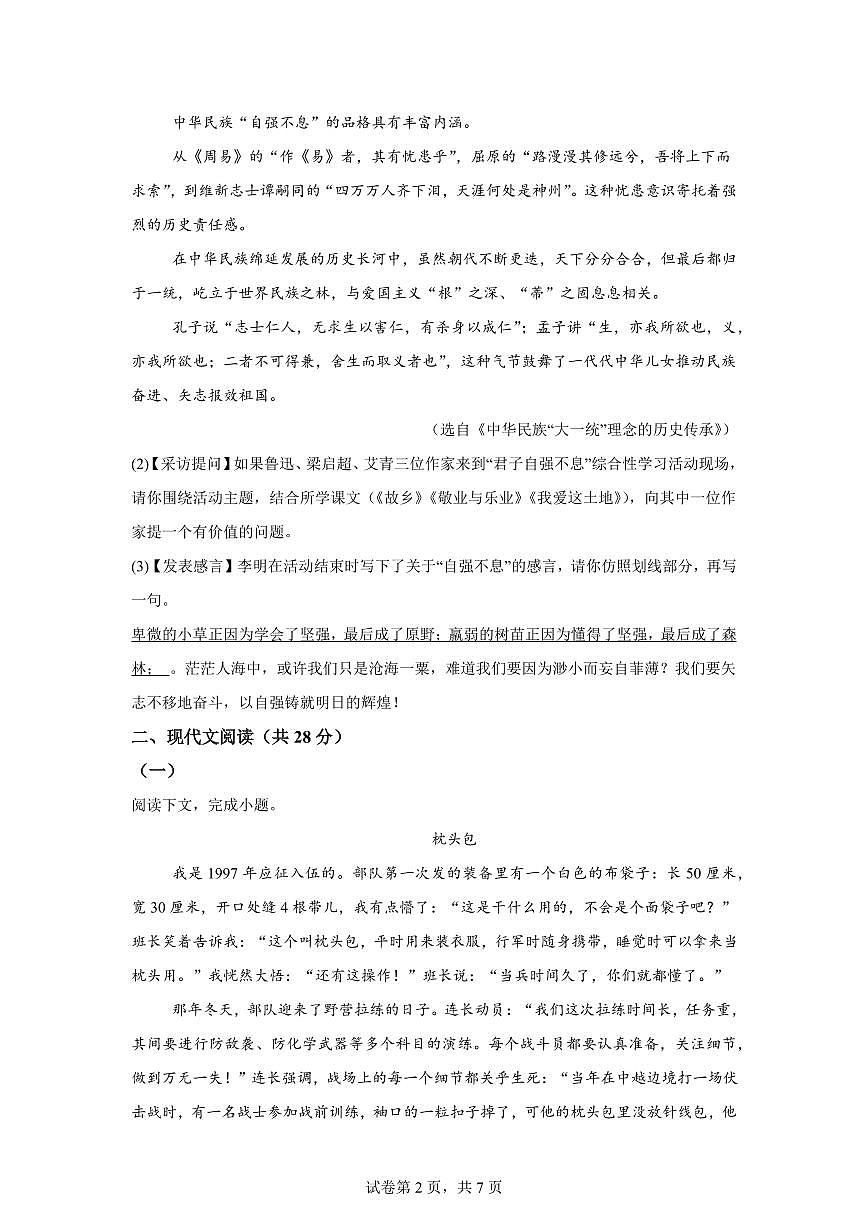 2024~2025学年河南省周口市沈丘县九年级上学期期末语文试卷第2页