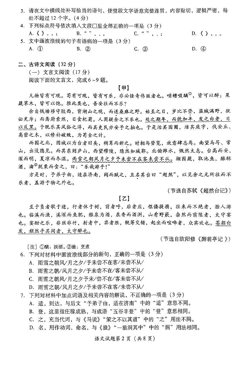 2025年四川省乐山市中考语文真题无标答第2页