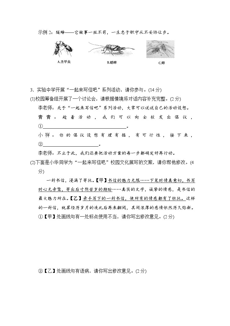 人教版八年级语文上册 第六单元 单元测试卷（2024年秋）第2页