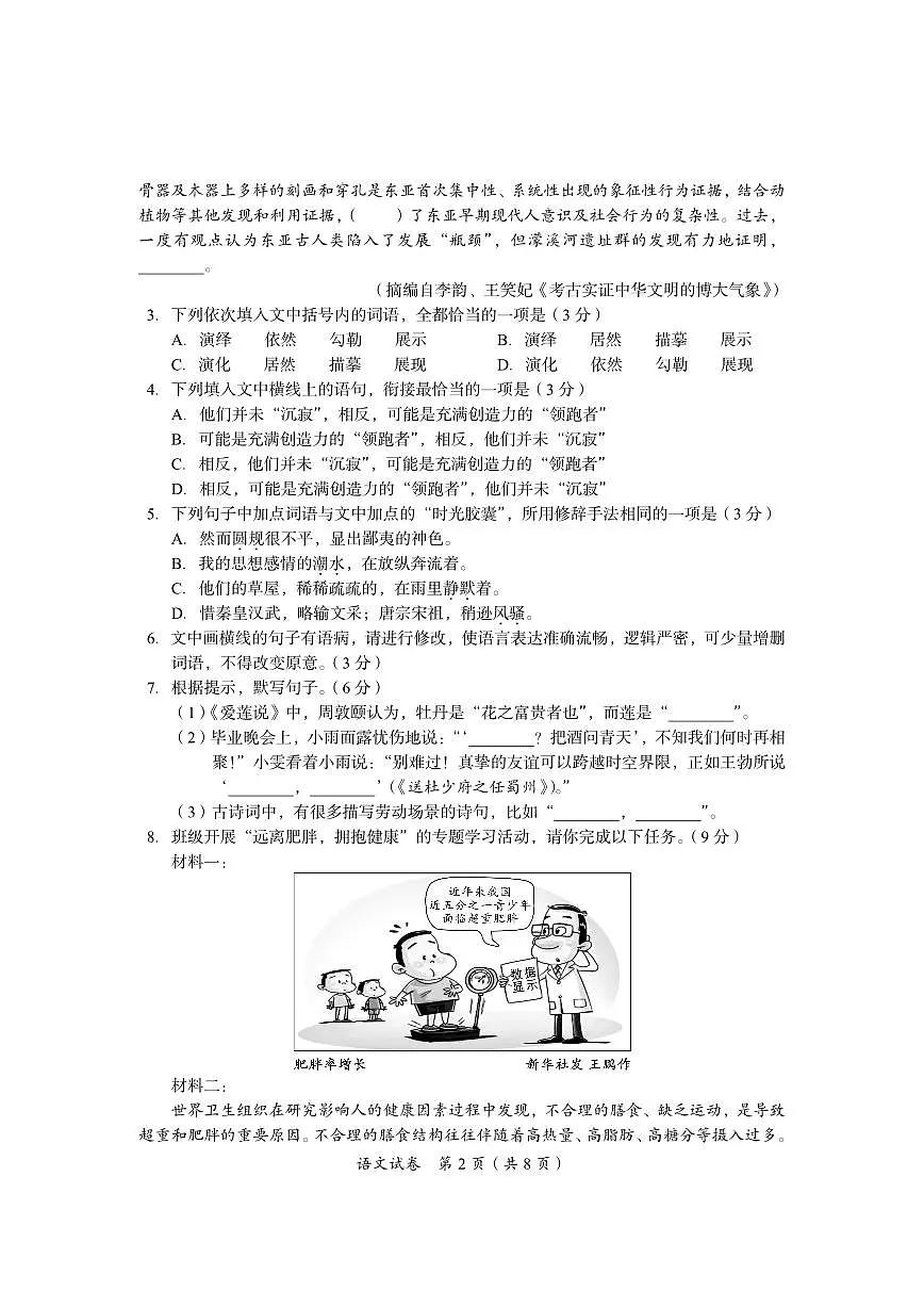 2025年四川省资阳市中考语文真题（无答案）第2页