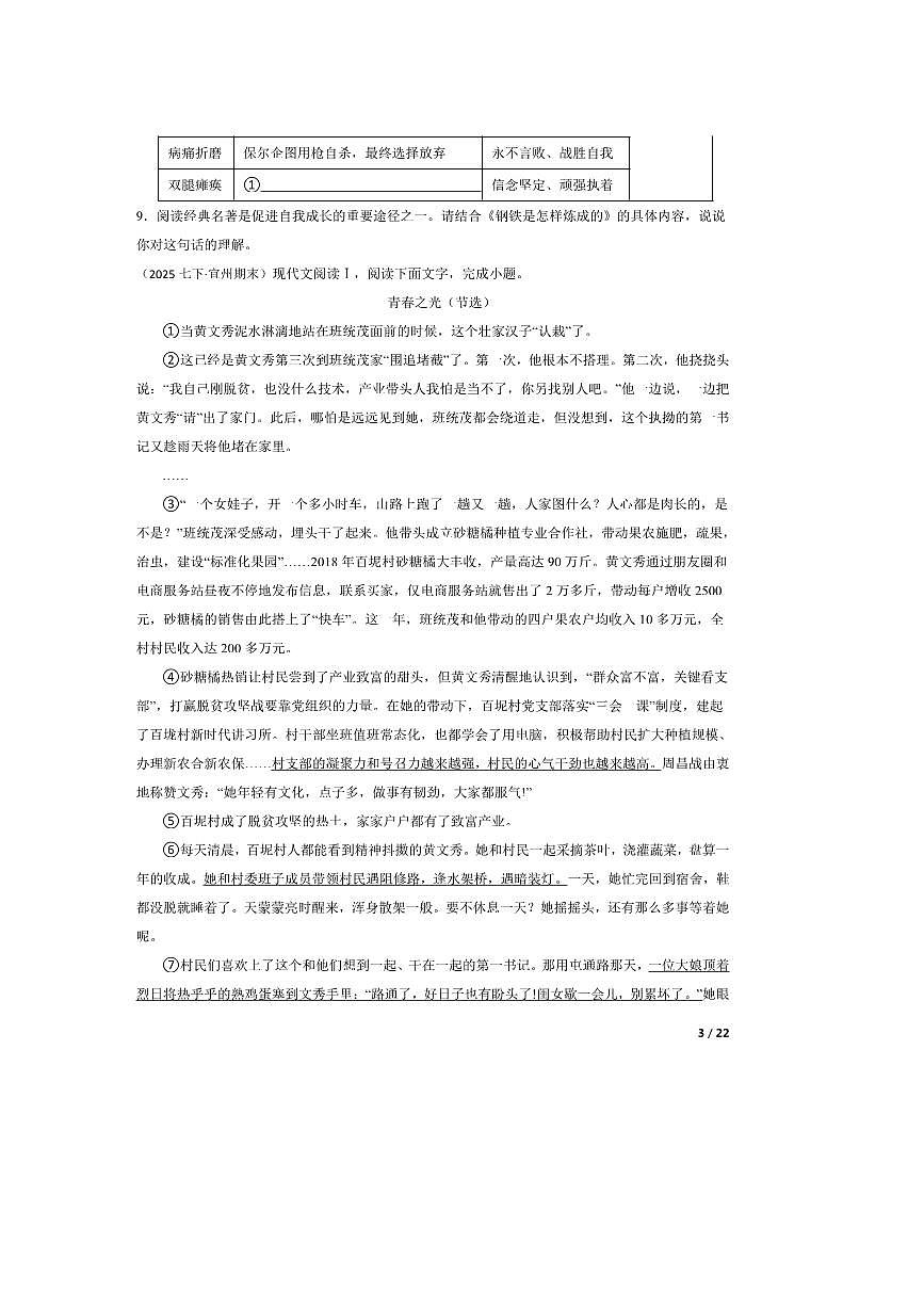2024～2025学年广西河池市宜州区七年级下语文期末试卷第3页