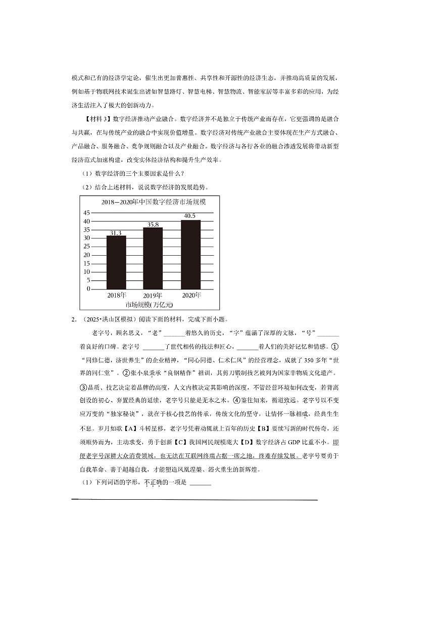 2026年中考语文热点备考方向数字经济试卷(含答案)第3页