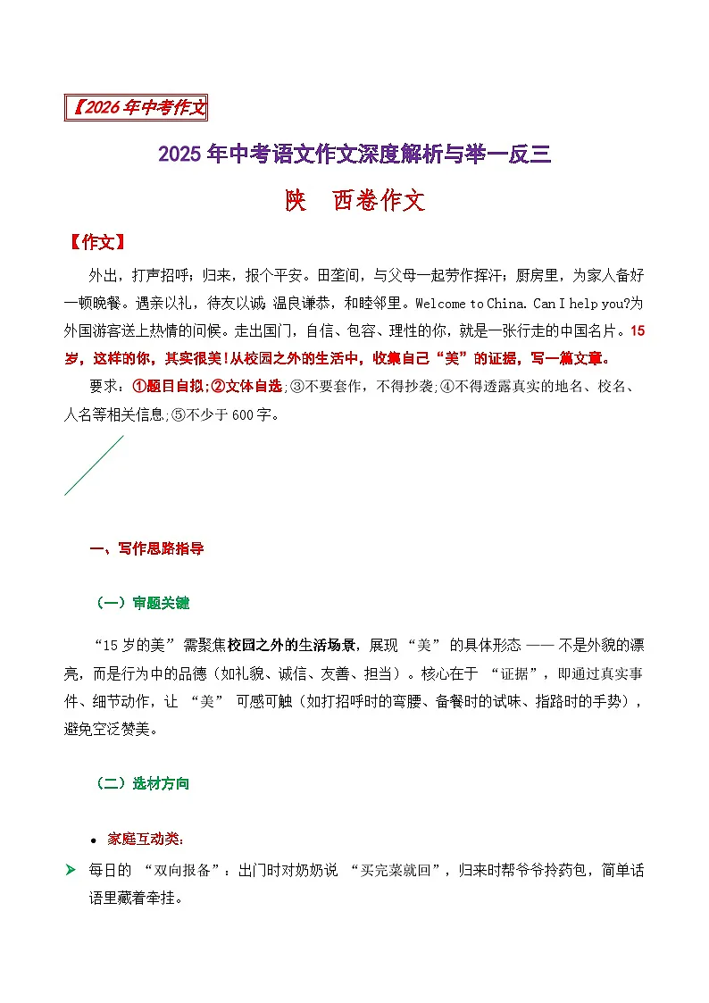 2025年陕西省中考作文（材料作文）-2025年中考语文作文深度解析与讲练（全国通用）第1页