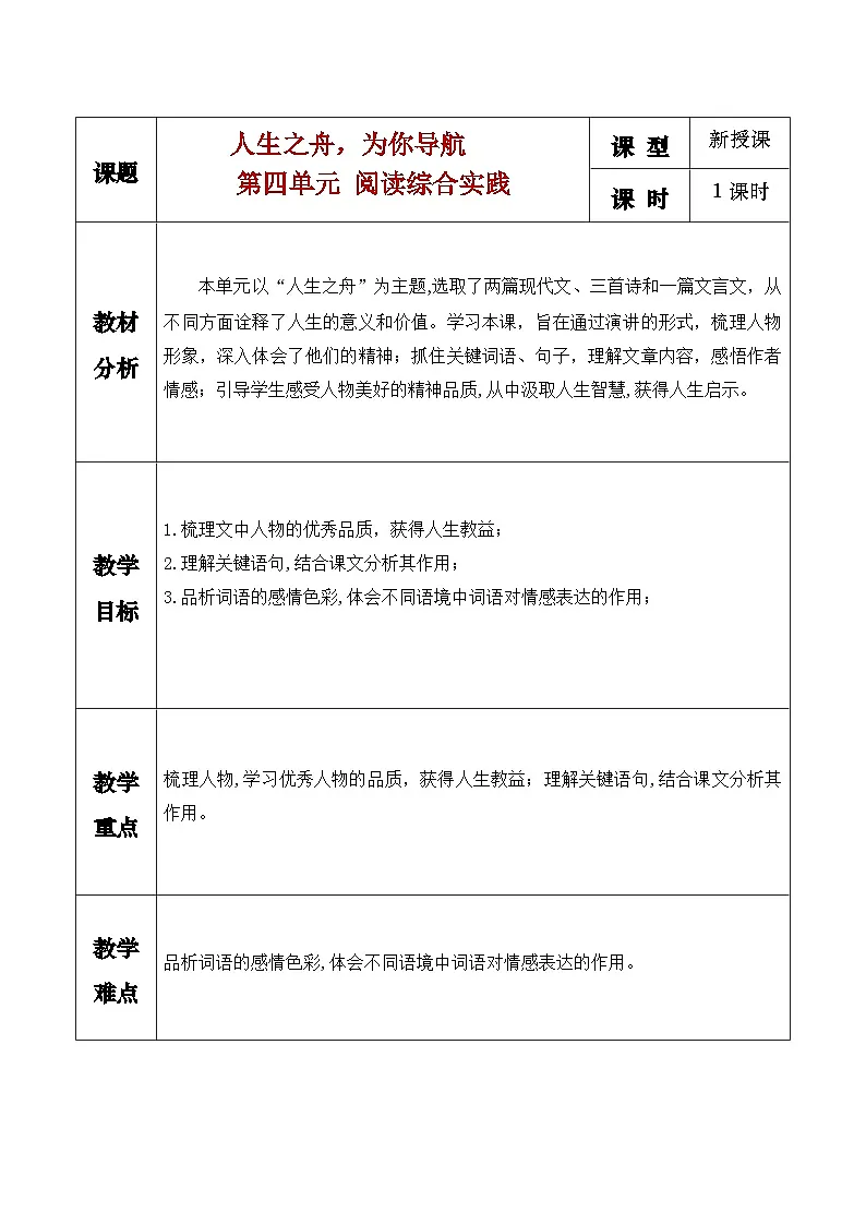 《第四单元阅读综合实践》教学设计第1页