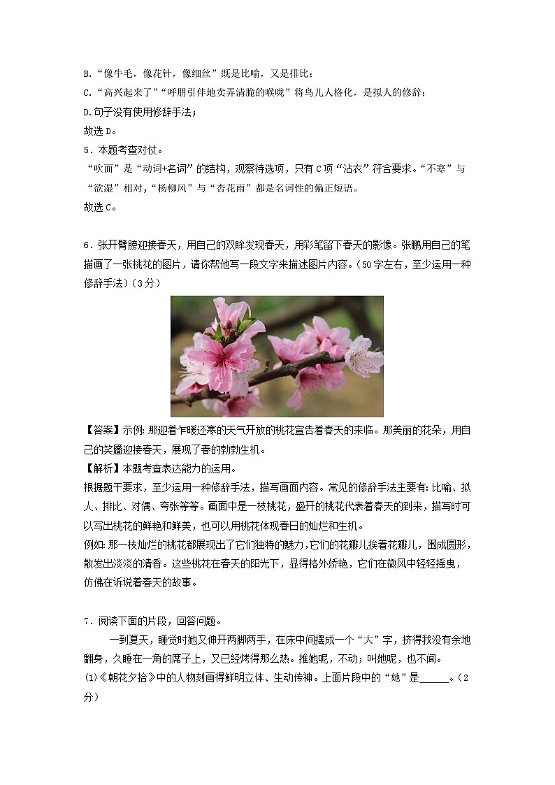 2024-2025学年重庆七年级上册语文第一次月考试卷及答案C卷第3页