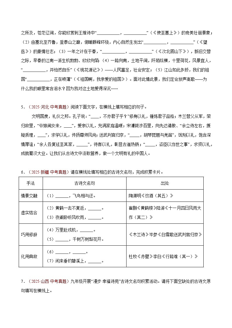 2025年中考语文真题分类汇编（全国通用）专题05 名句名篇默写（全国通用）（原卷版）第2页