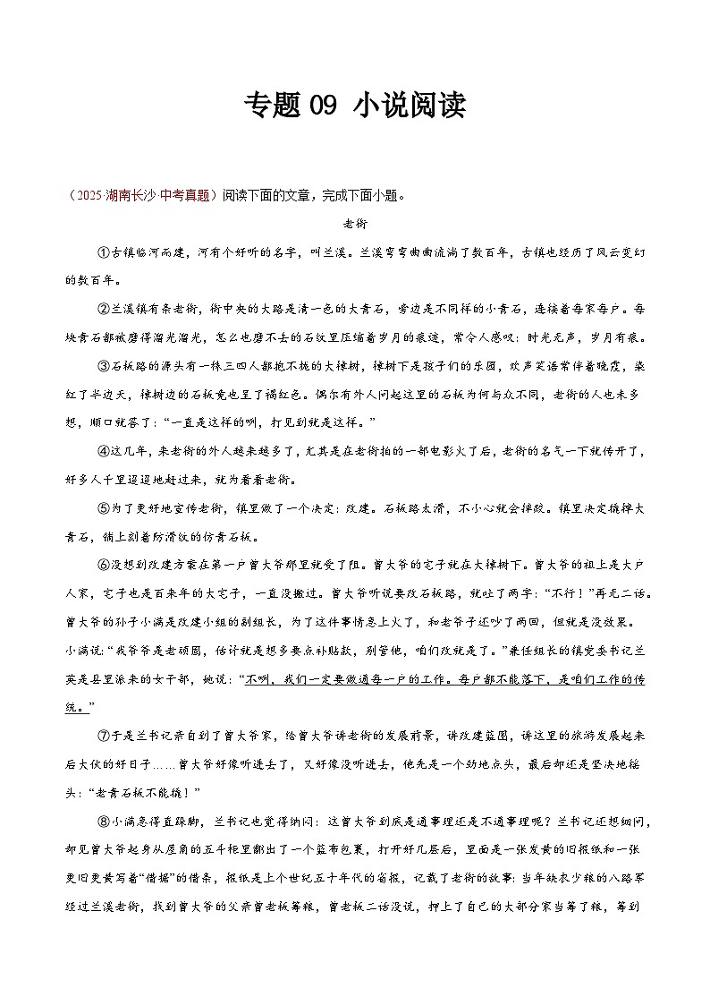 2025年中考语文真题分类汇编（全国通用）专题09 小说阅读（全国通用）（原卷版）第1页