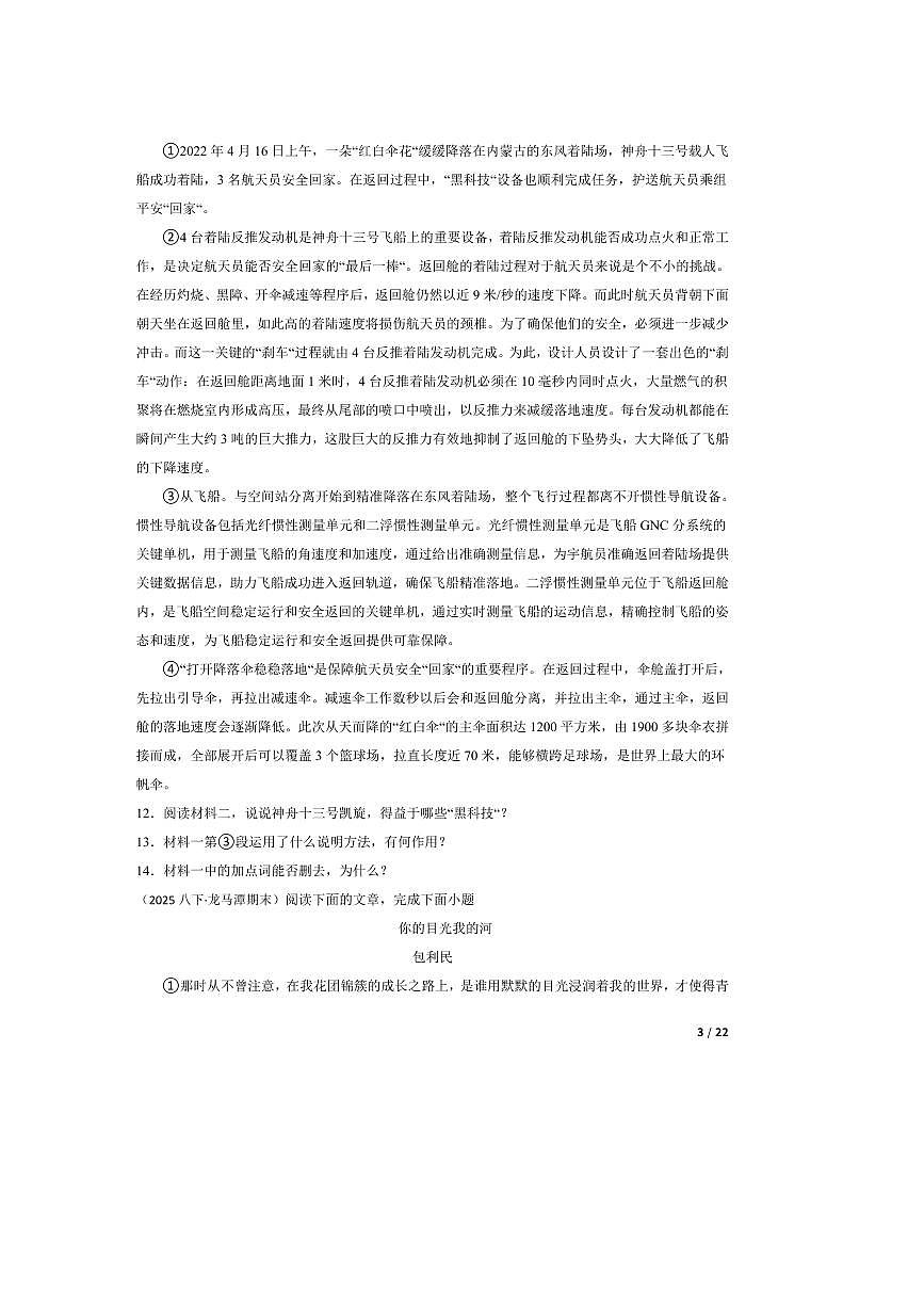 2024～2025学年四川省泸州市龙马潭区多校联考(月考)八年级下语文6月期末考试试卷第3页
