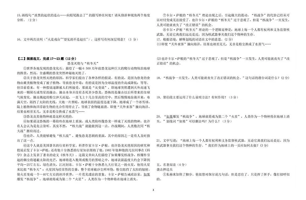 青海省西宁市第二中学2024-2025学年八年级下学期期末考试语文试题第3页