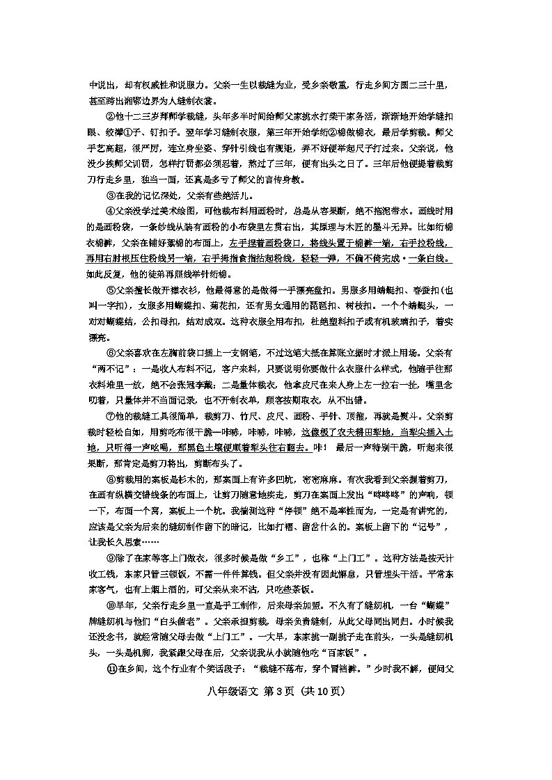 河南省洛阳市栾川县2024-2025学年八年级上学期期中质量检测语文试卷第3页