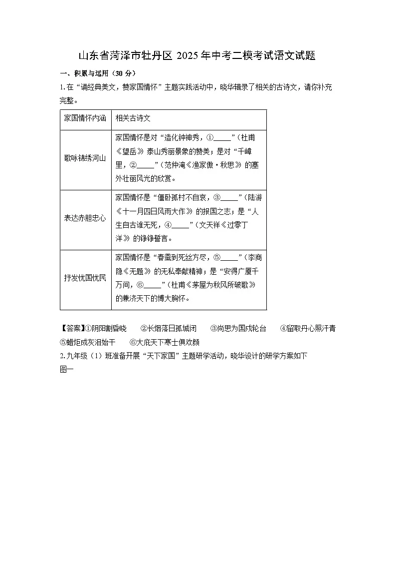 山东省菏泽市牡丹区2025年中考二模考试语文试卷（解析版）第1页