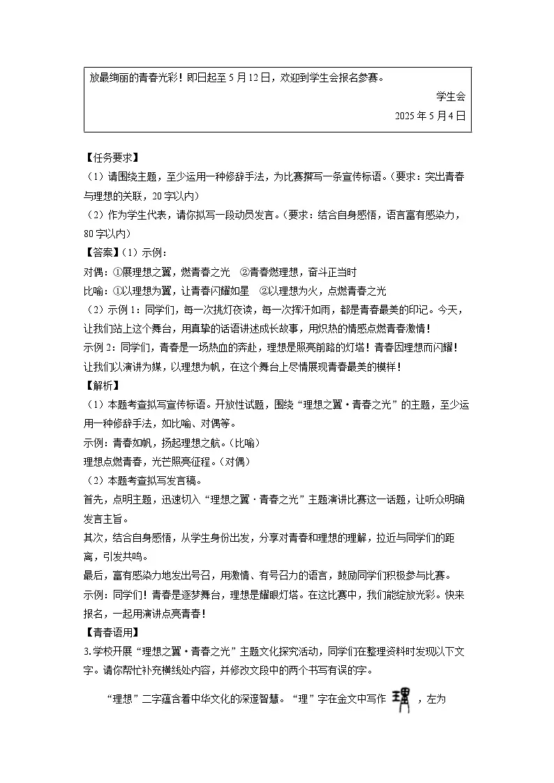 山东省济宁市鱼台县2025年中考二模考试语文试卷（解析版）第2页