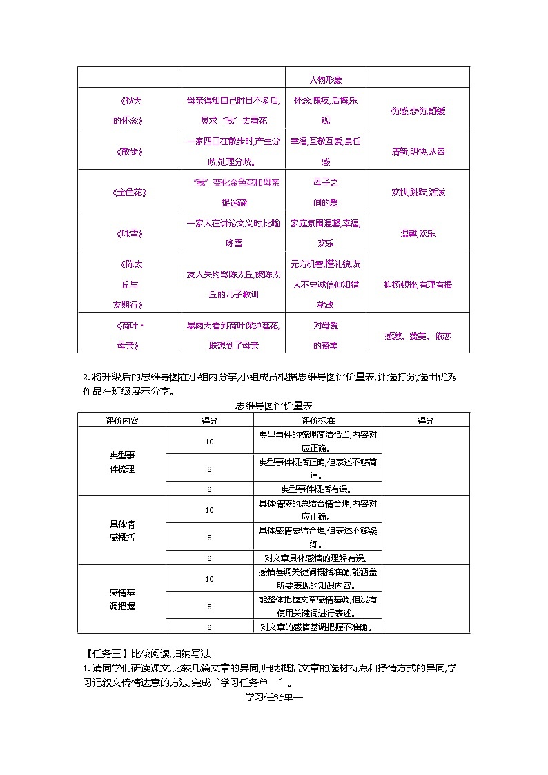人教部编版七年级语文上册第二单元大单元设计人间最美是亲情教案第3页