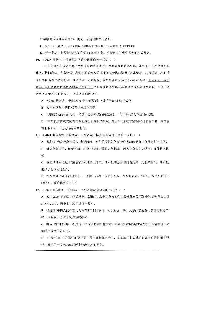 备考2026五年中考真题语文分类汇编 3.句子句法应用试卷(含答案解析)第3页