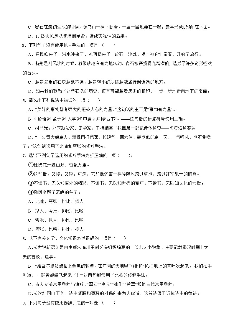 2026年中考语文一轮复习学案：修辞手法及运用（含答案解析与范文例文）全国通用第2页