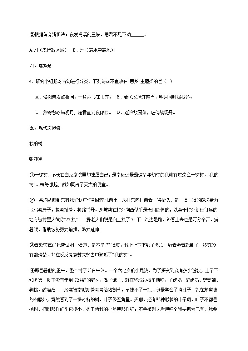 浙江省浣东教育共同体2024_2025学年七年级上学期期中语文试卷[含答案]第2页