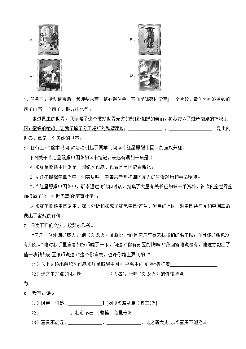 广东省深圳市光明区2025年八年级上学期语文开学检测试卷附答案第2页