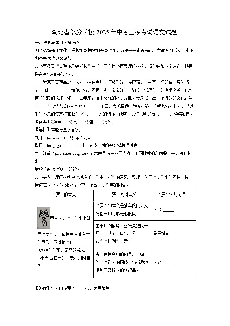 湖北省部分学校2025年中考三模考试语文试题（解析版）第1页