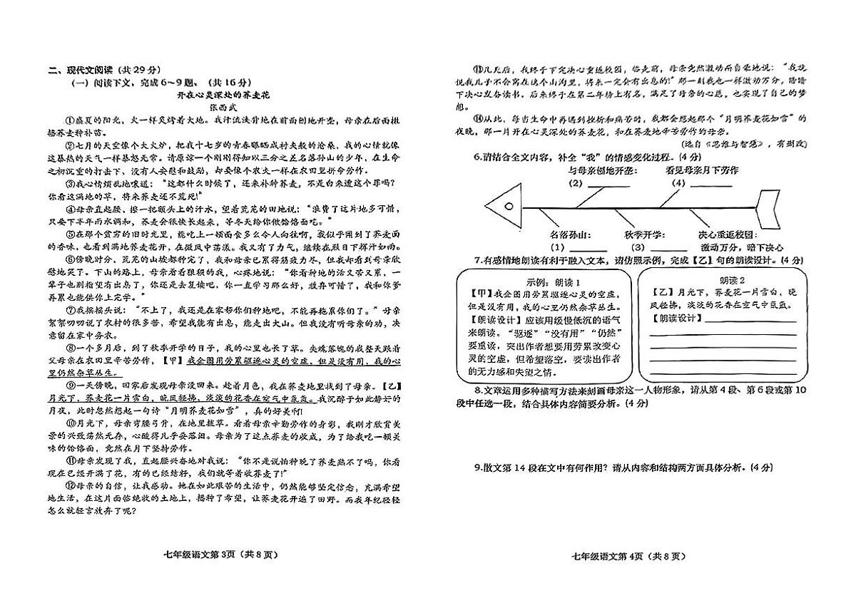河南省南阳市镇平县2024-2025学年七年级上学期期中考试语文试卷第2页
