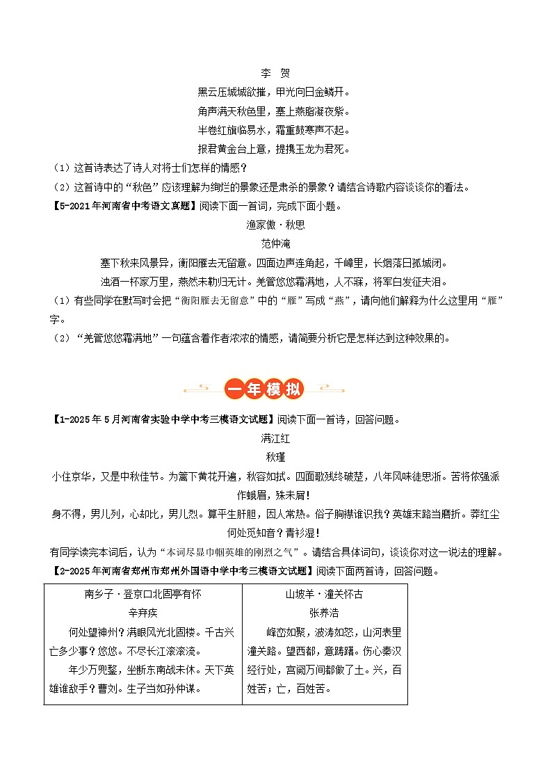 专题11 古诗词鉴赏（河南专用）（原卷版）第2页