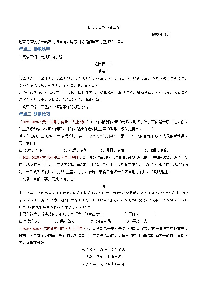 第一单元 现代诗歌阅读（专项训练）（原卷版）第2页