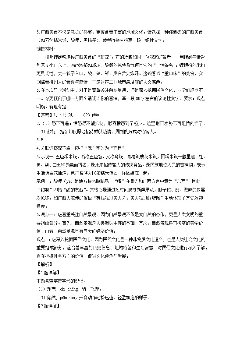 广西壮族自治区百色市田阳区2024-2025学年八年级下学期期末考试语文试题（解析版）第2页