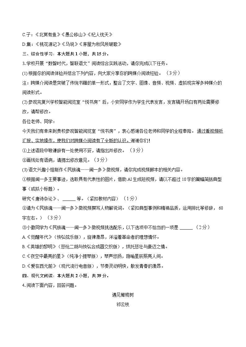 2025年安徽省合肥市新站区中考语文二模试卷（含答案）第2页