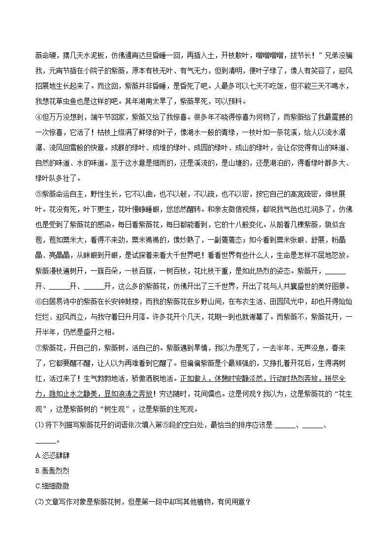 2024-2025学年河北省保定市定州市七年级（下）期末语文试卷（含详细答案解解析）第3页